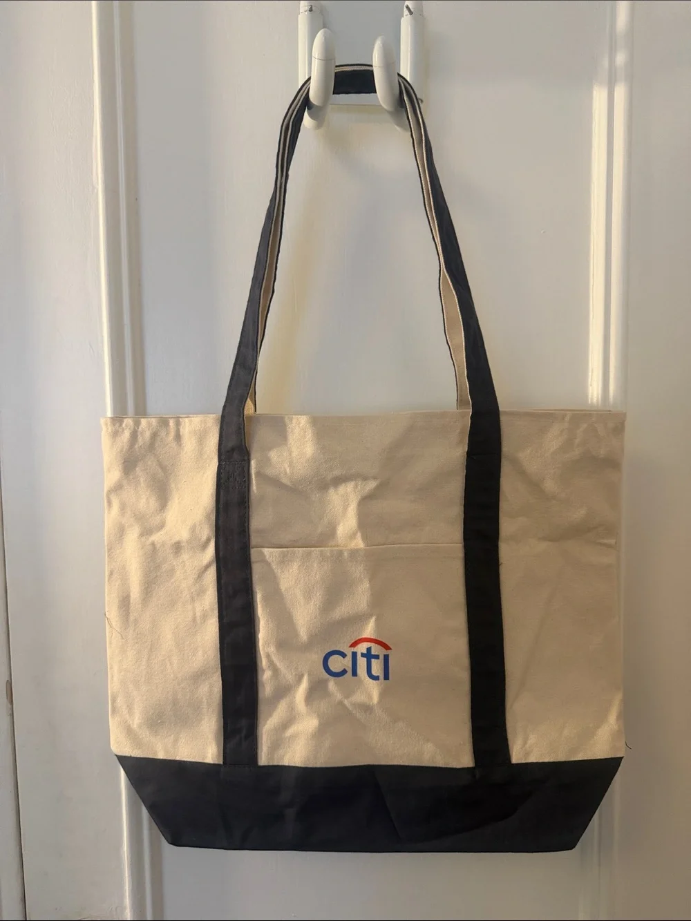 Citi Meta Beige and Black Canvas Tote Bag with Citi Logo
